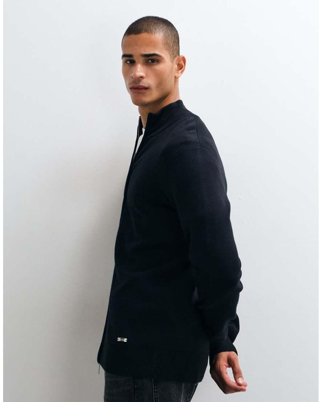 Threadbare Blue Zip Thru Knitted Cardigan for men