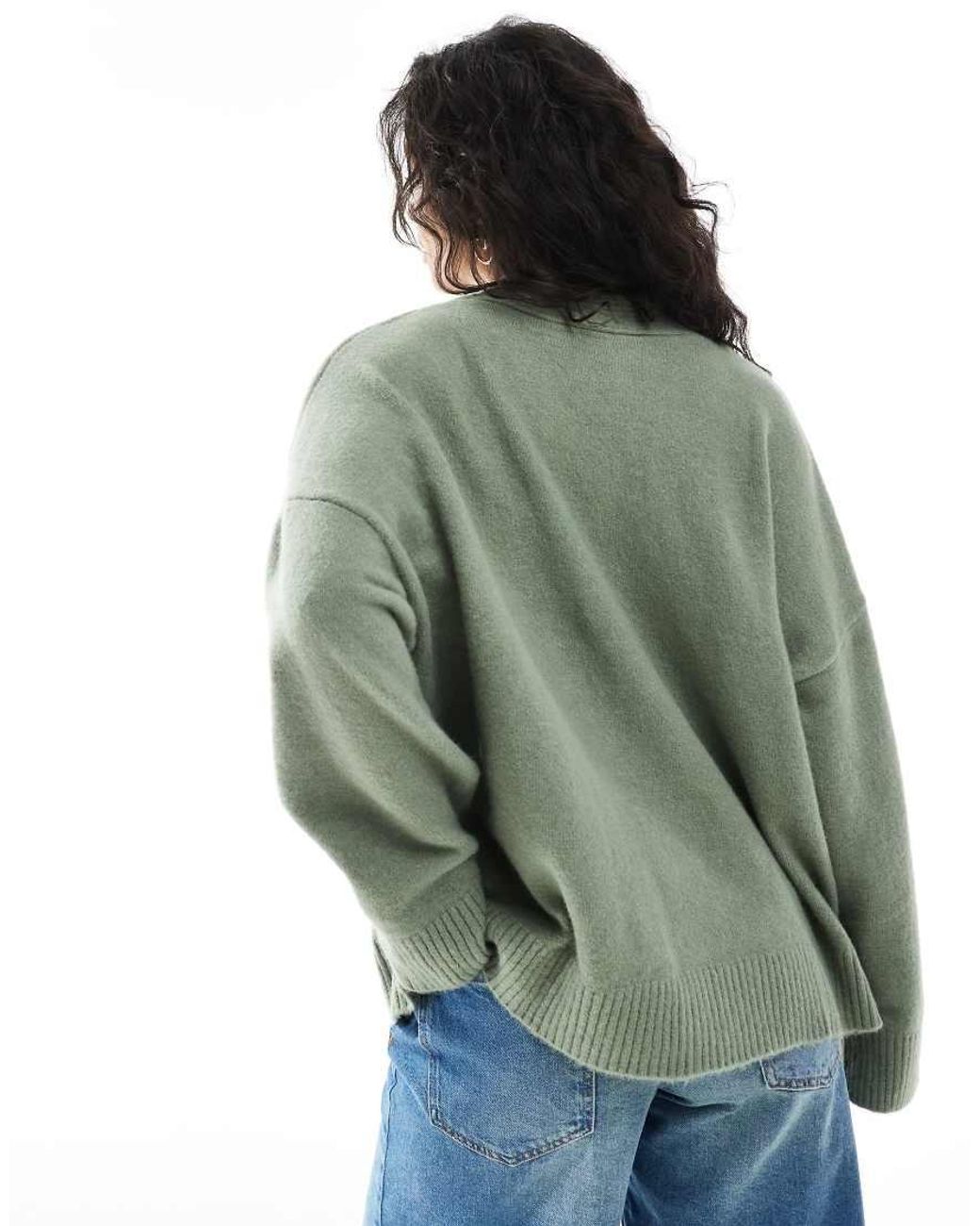 Monki Green Knit Button Front Cardigan