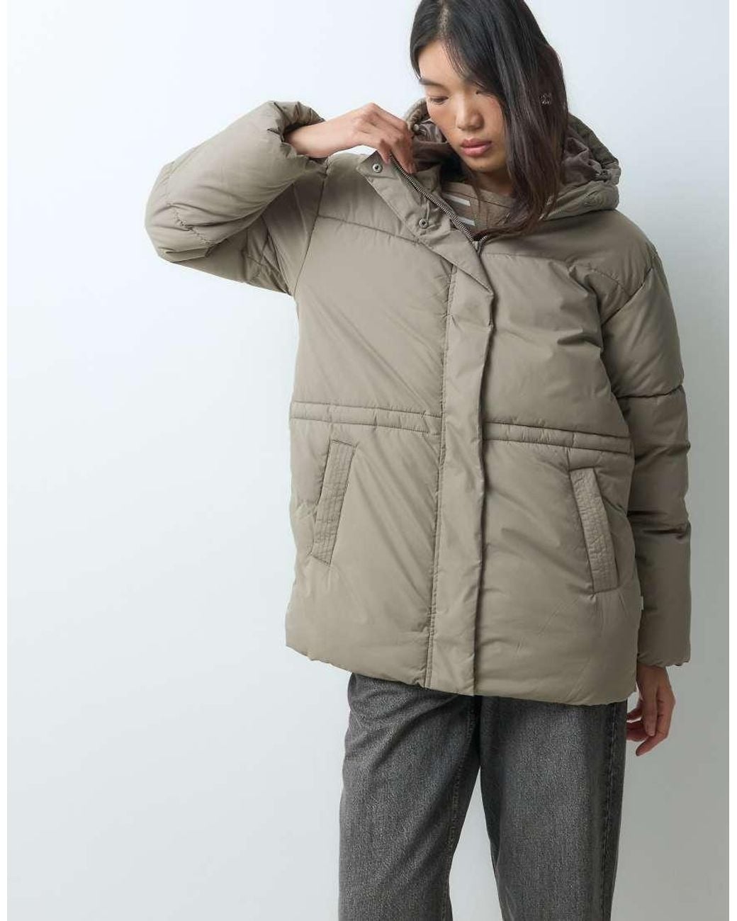JJXX Gray Mid Length Puffer Jacket With Hood