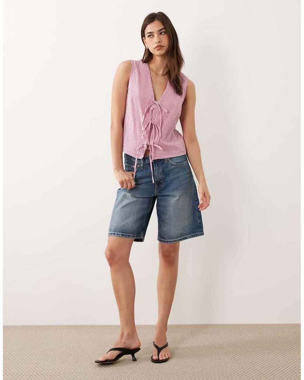Nobody's Child Red Tessa Cotton Rich Sleeveless V-neck Bow Detail Top