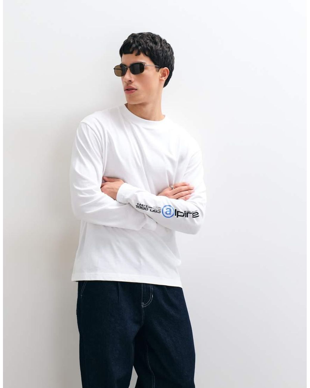 ASOS White Relaxed Long Sleeve T-Shirt With Alpine Graphic for men