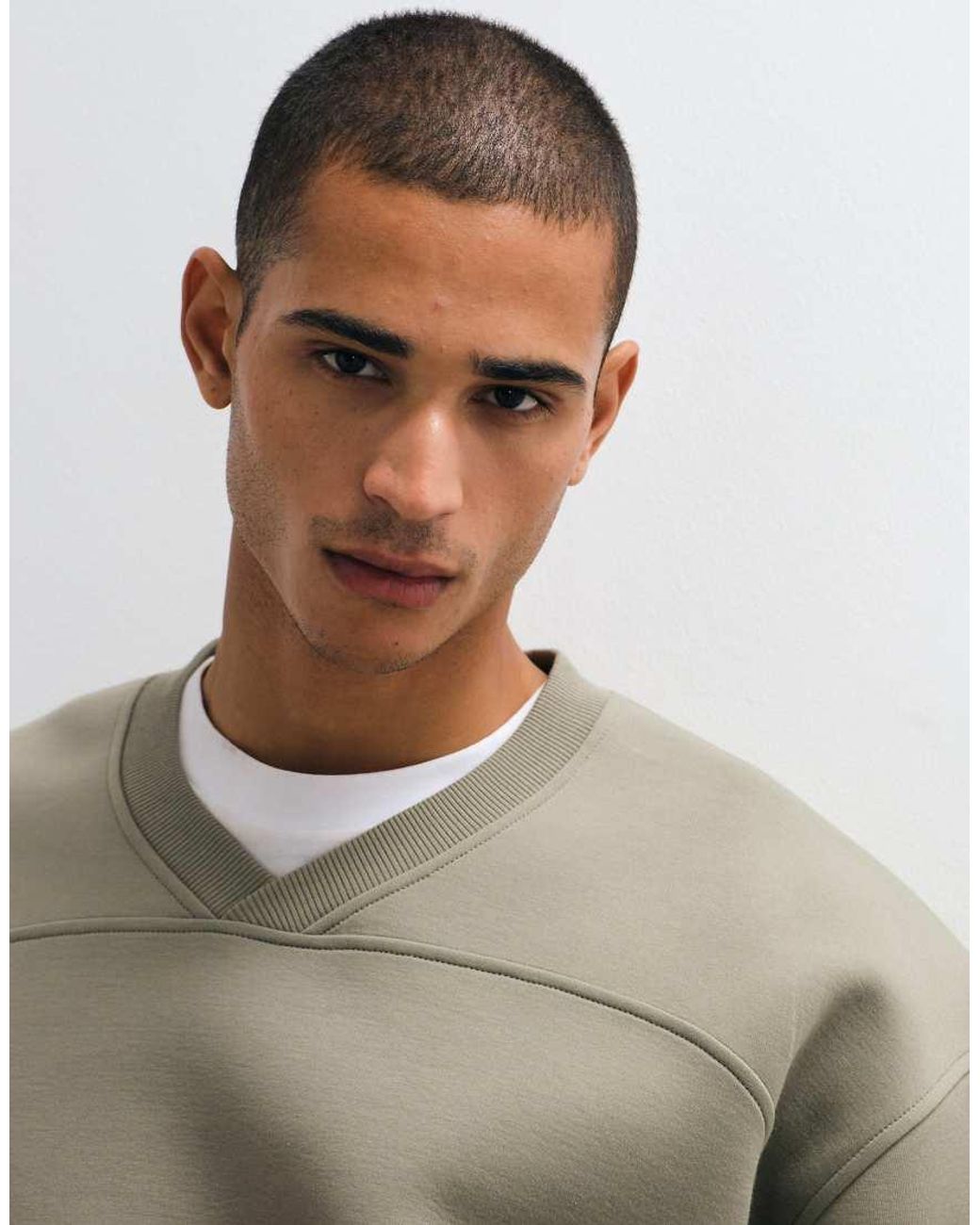 ASOS Green Oversized Sweatshirt With V Neck Crew And Additional Seams for men
