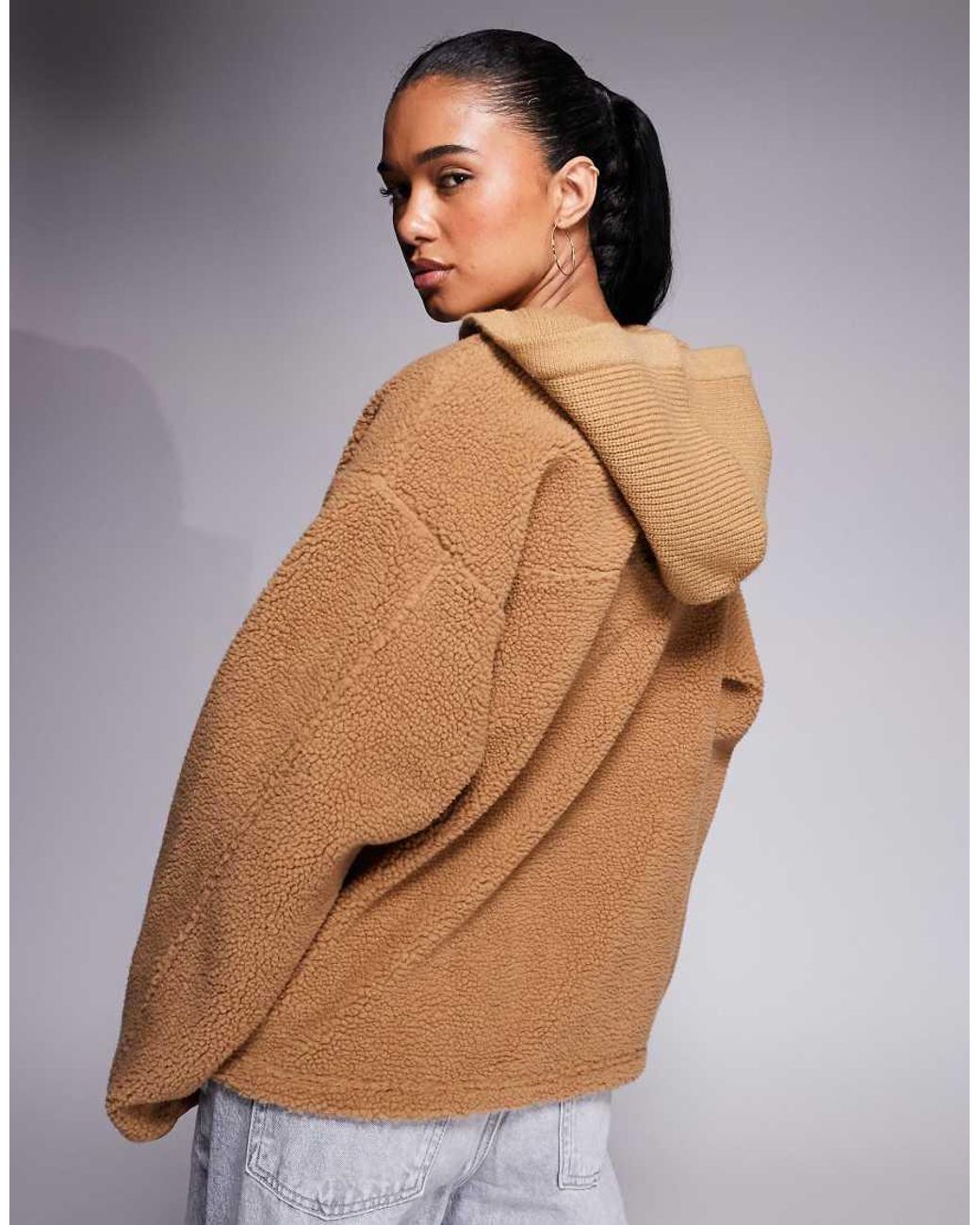 ASOS Gray Weekend Collective Knit Rib Mix Borg Hooded Jacket