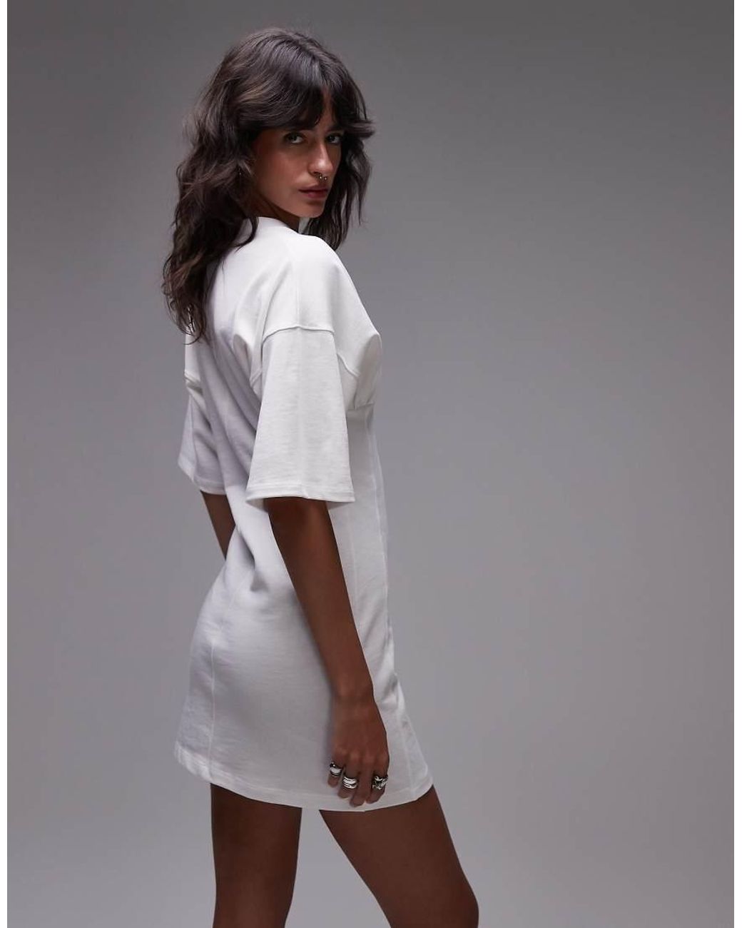 TOPSHOP Gray V-Neck Short Sleeve Structured Mini Dress