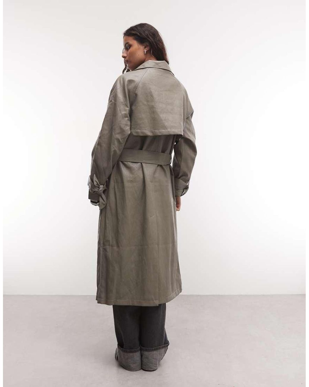 ASOS White Funnel Leather Look Longline Trench Coat