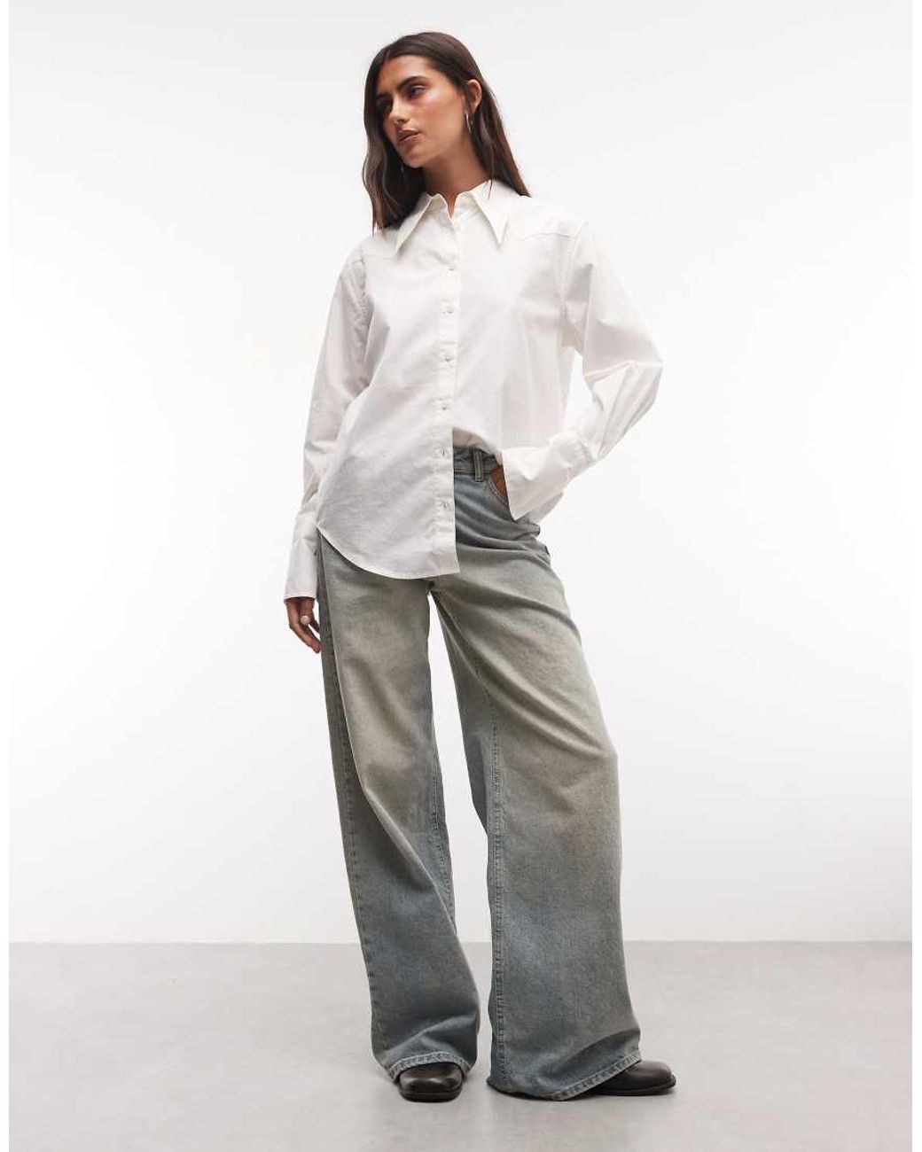 Wrangler Overhemd Met Dramakraag in het White
