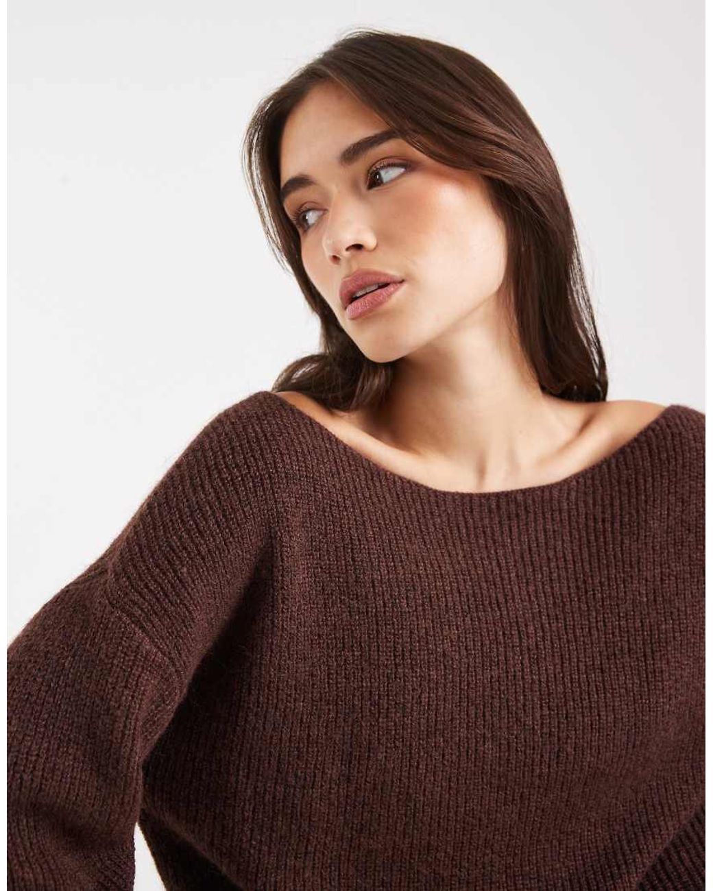 Miss Selfridge Brown Slouchy Off The Shoulder Jumper