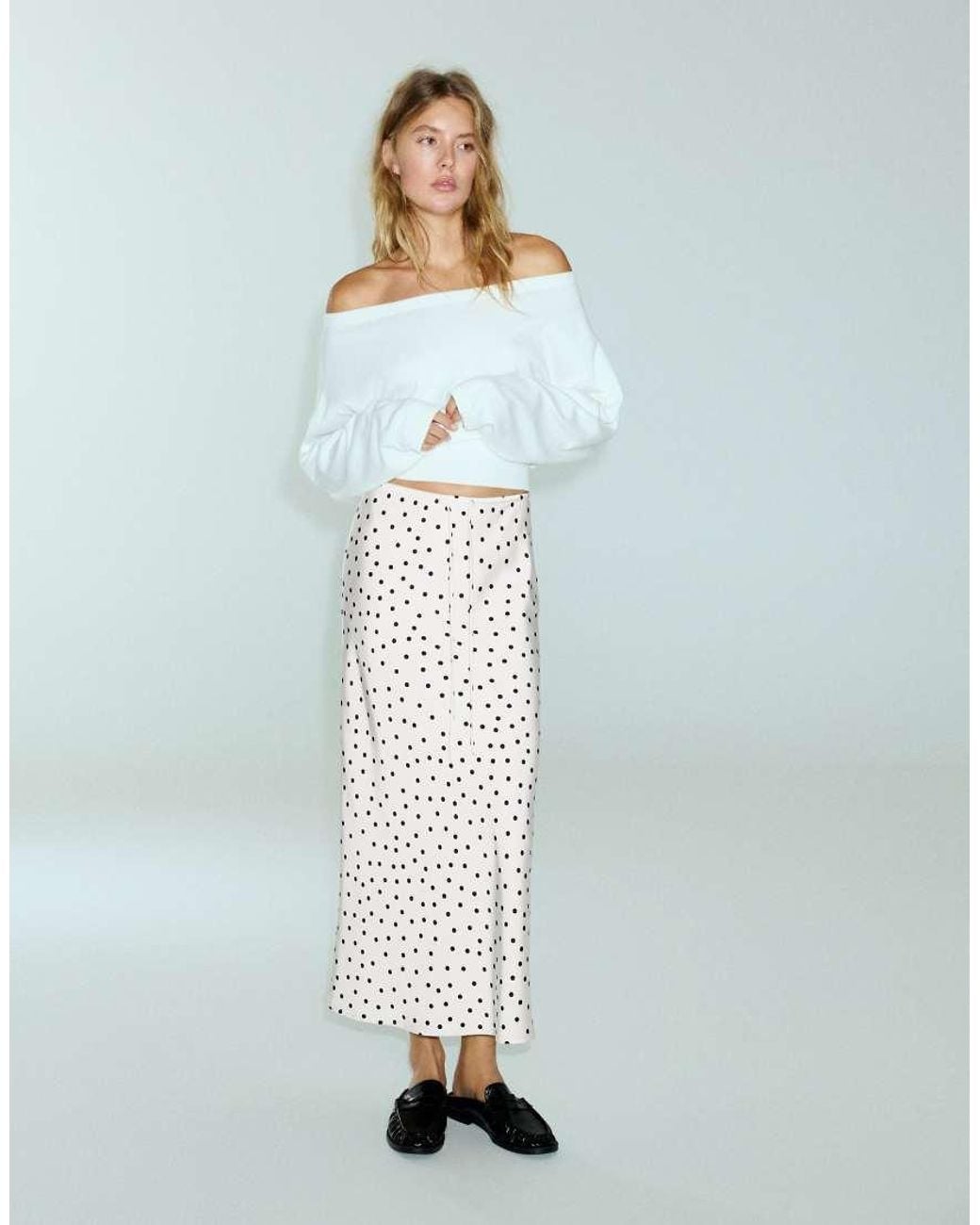 Pull&Bear White Satin Drawstring Midi Skirt