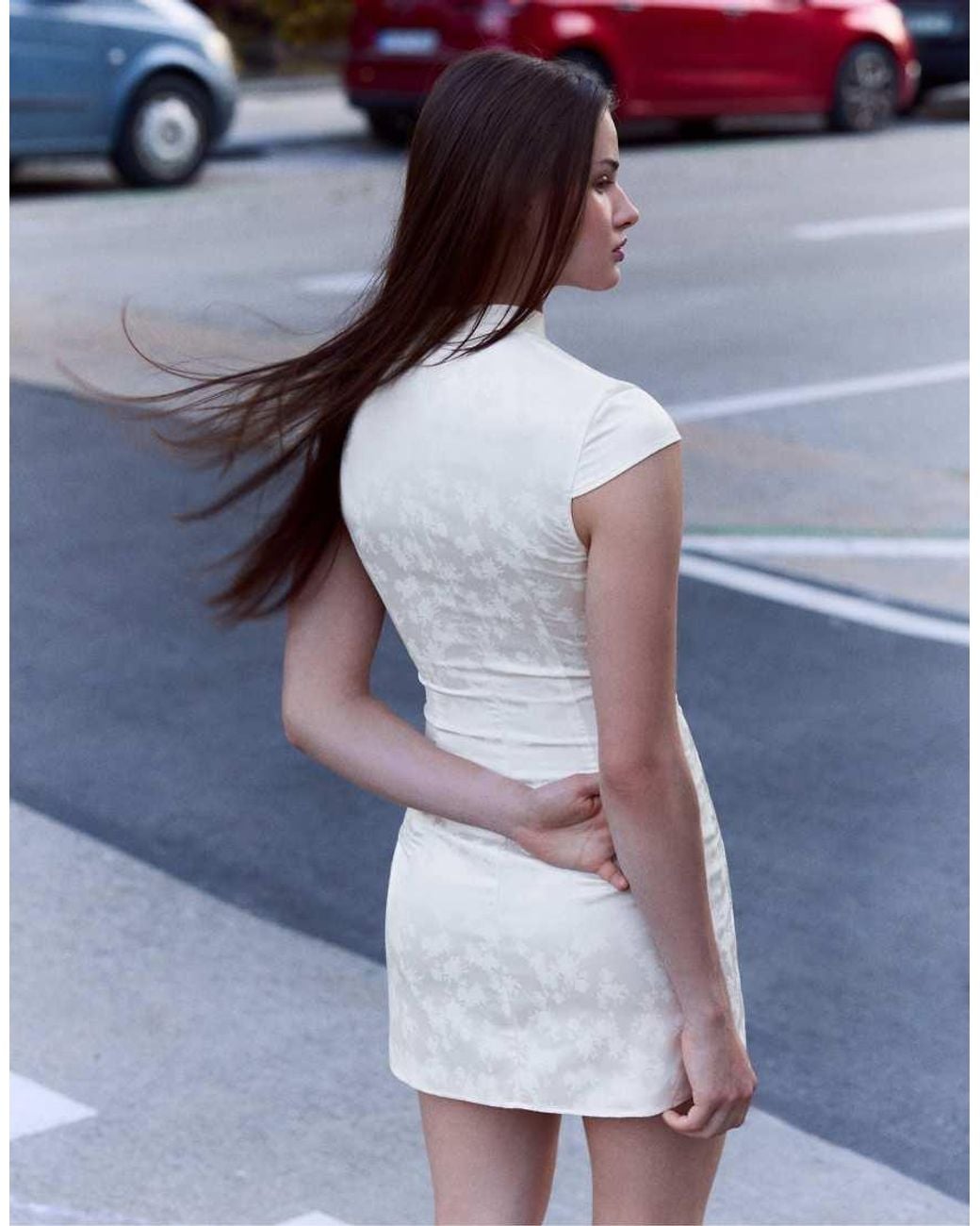 Bershka White Mini Sateen Jacquard Dress