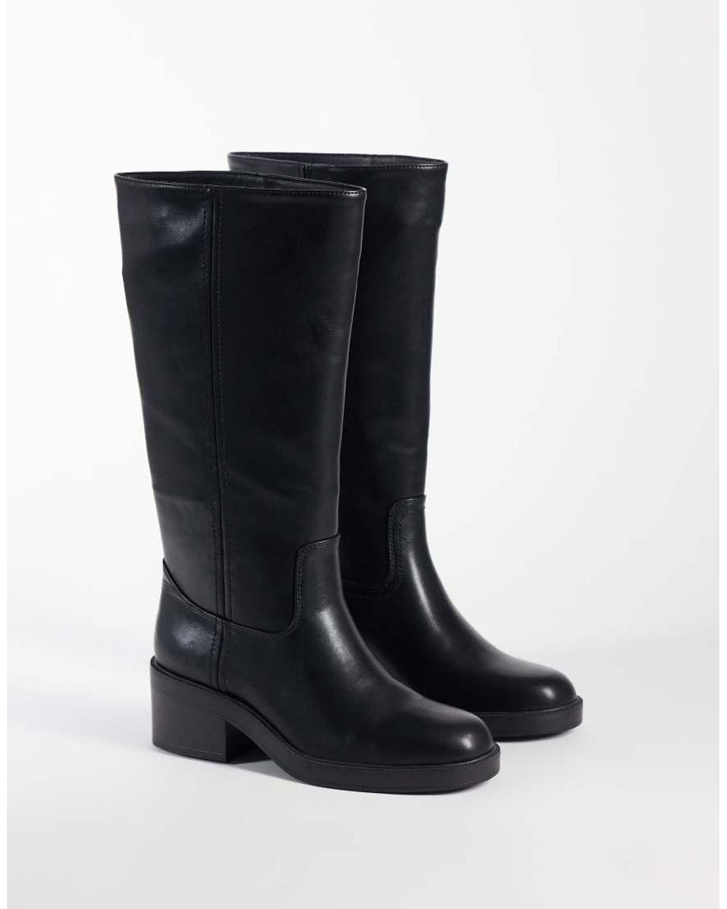 New Look Blue Faux Leather Chunky Knee High Boot