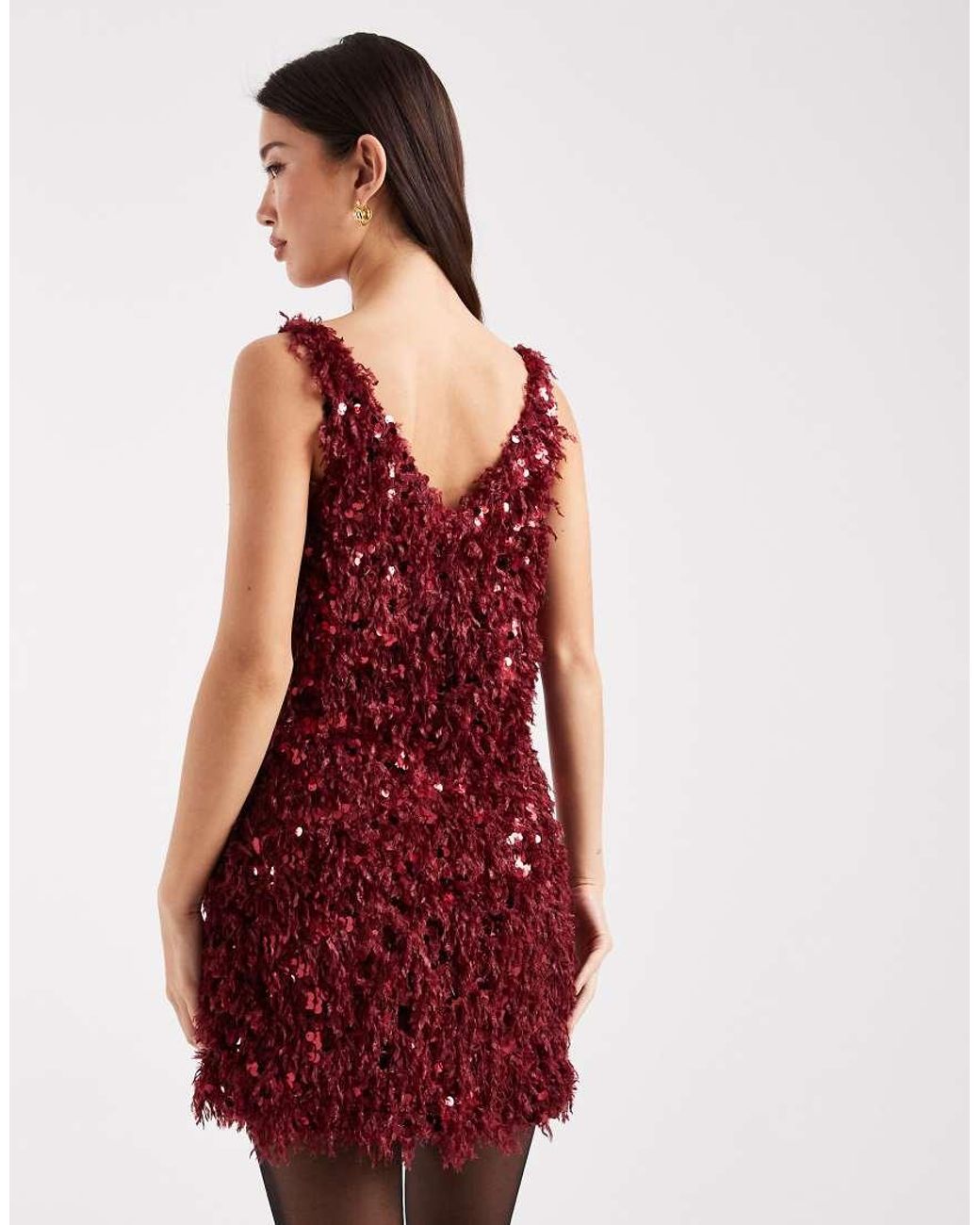 ONLY Red Faux Feather Sequin Mini Dress