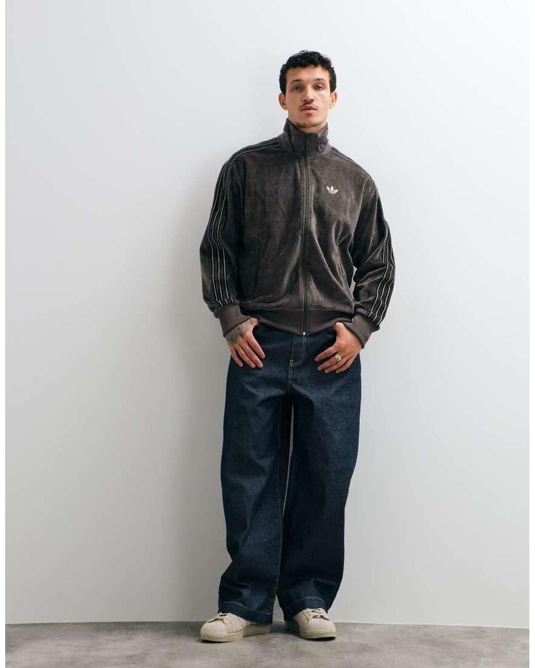 Adidas Originals Gray Firebird Velour Track Top for men