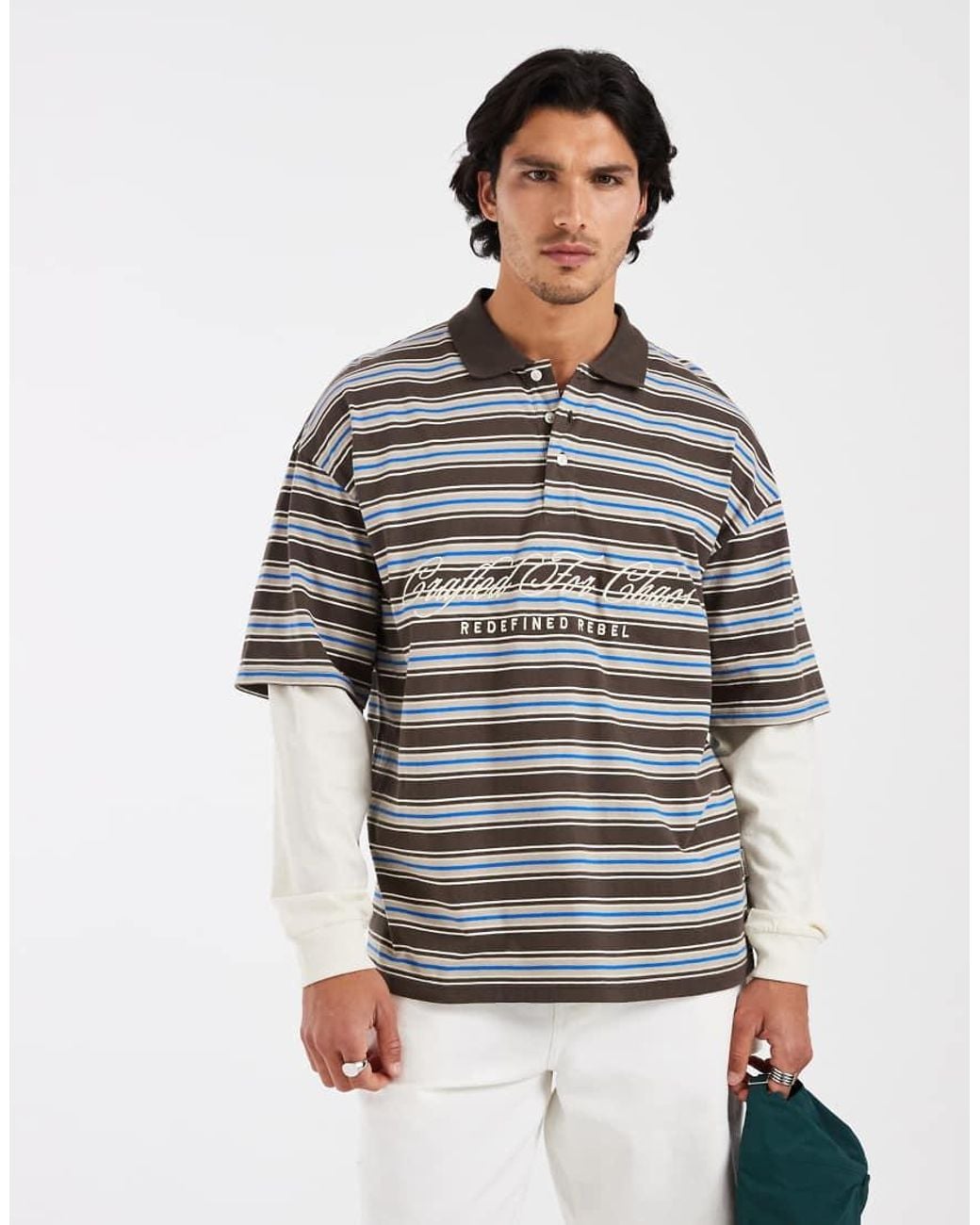 Redefined Rebel Gray Phil Boxy Double Sleeve Polo Shirt for men