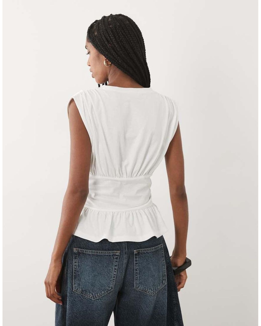 Miss Selfridge White Gathered Shoulder Peplum Hem Top With Waistband