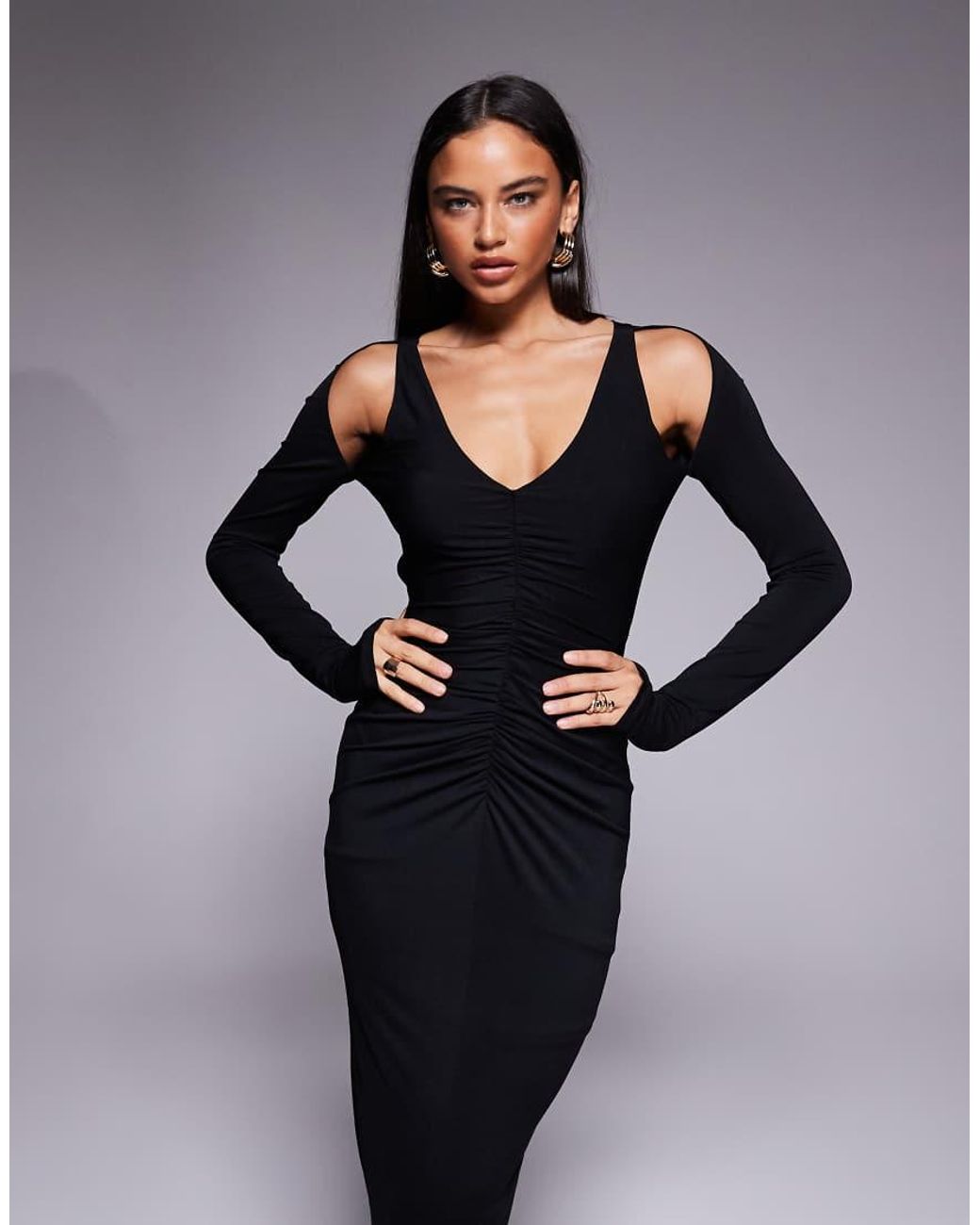 TFNC London Blue Long Sleeve Shoulder Cut Out Open Back Maxi Dress