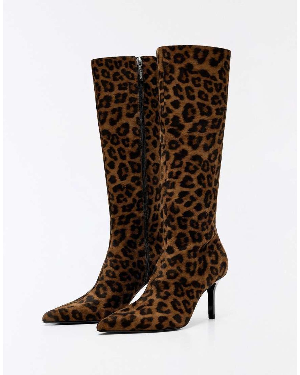 Bershka Brown Animal Print Heeled Boots