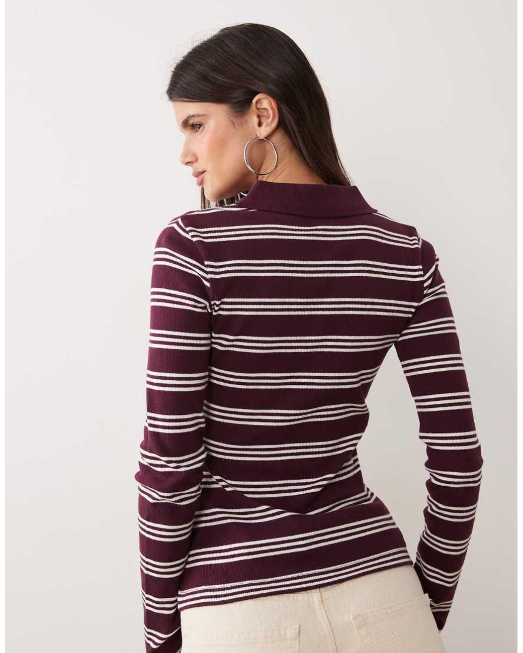 Brave Soul Purple Long Sleeve Ribbed Polo Top