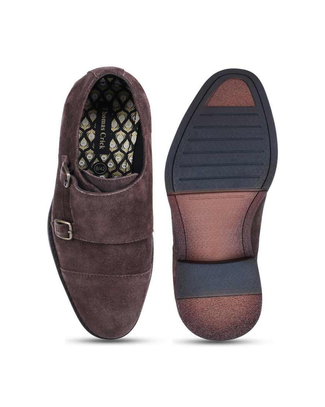 Thomas Crick Brown Aubry Suede Leather Double Monk Strap Shoes for men