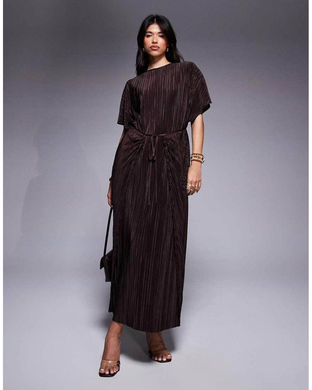 ASOS Blue Plisse Short Sleeve Wrap Tie Maxi Dress