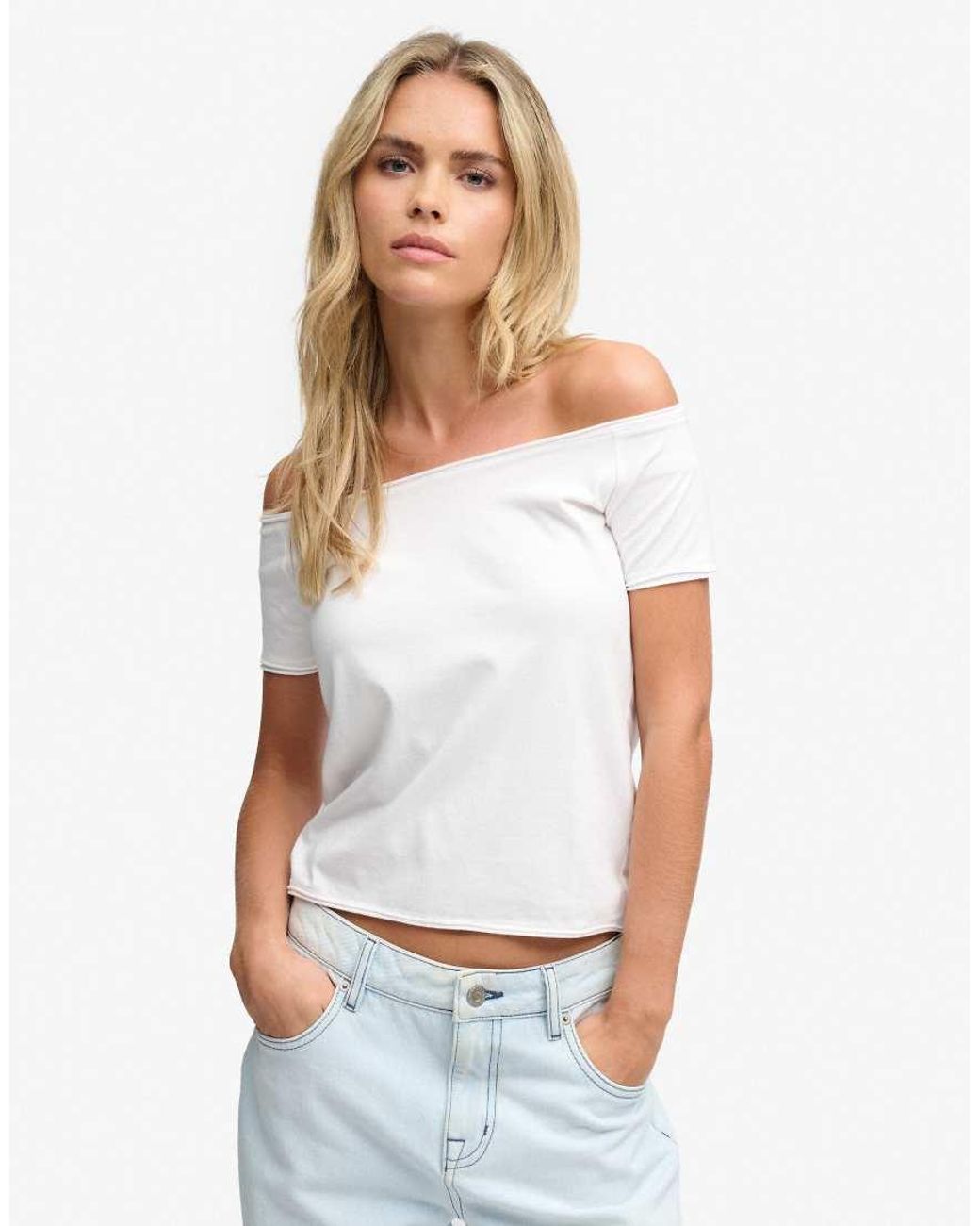 Superdry White Bardot Short Sleeve Off Shoulder Top