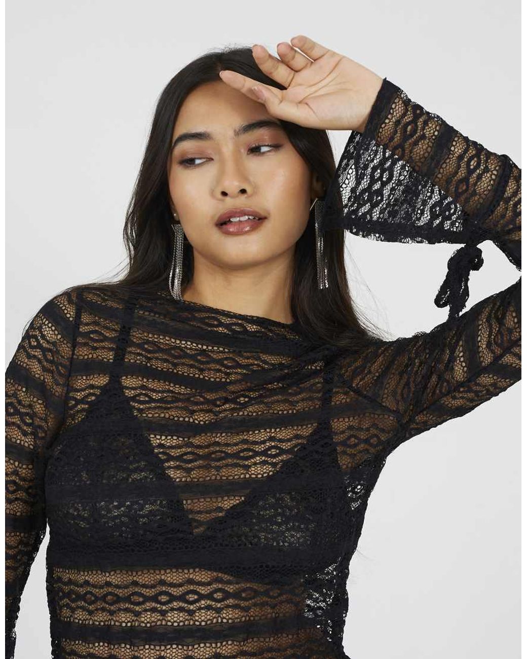 Brave Soul Black Long Sleeve Lace Top