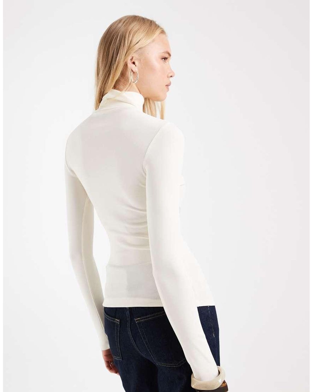 ASOS White Funnel Neck Long Sleeve Top