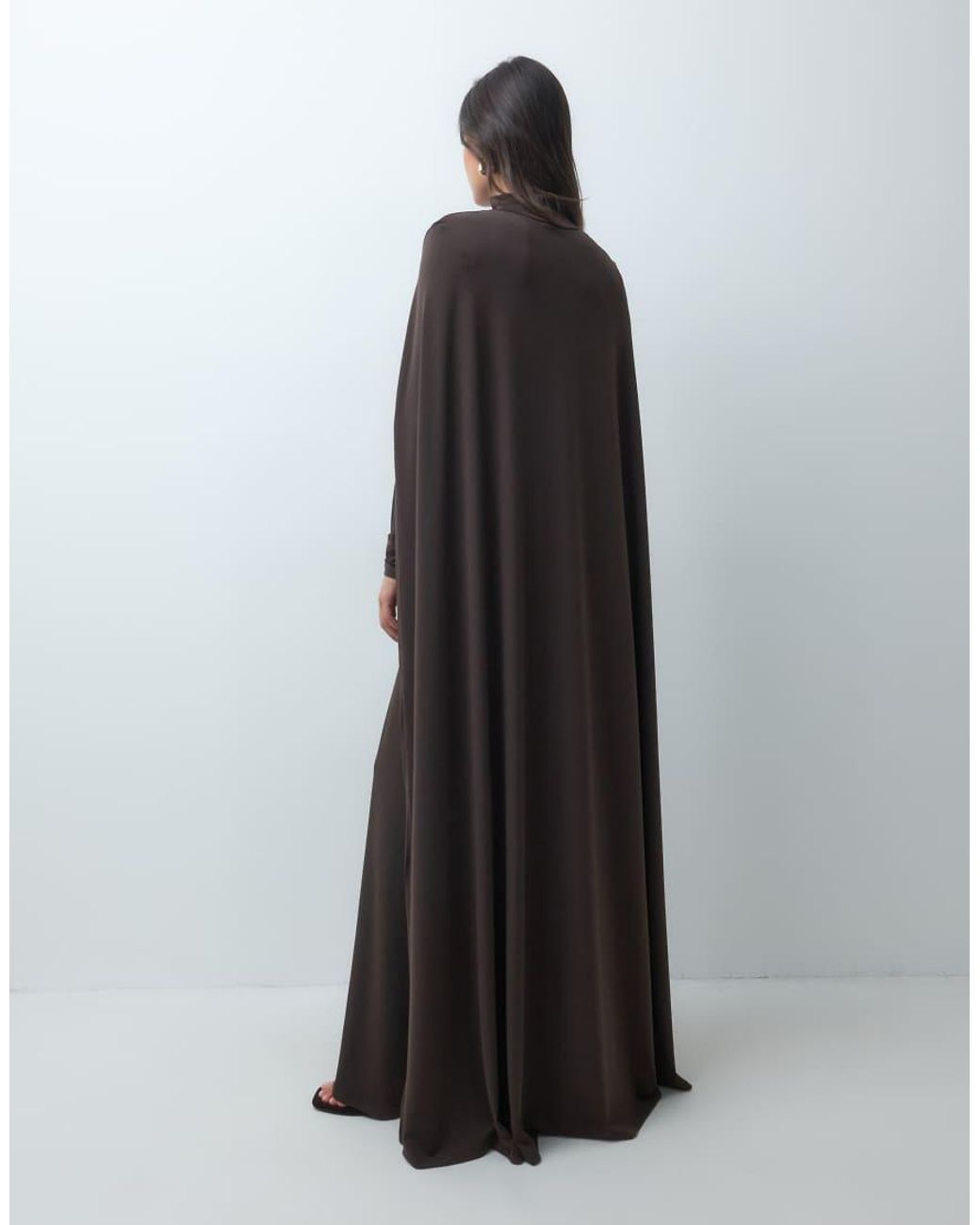 Iyal Black Mesh Cross Front Cape Detail Maxi Dress