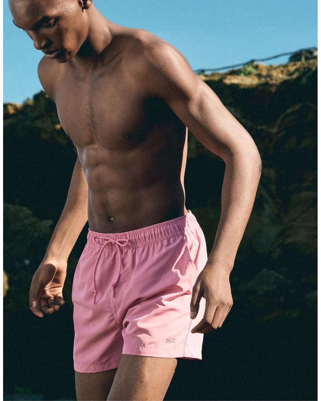 Pull&Bear Pink Basic Swimming Trunks for men