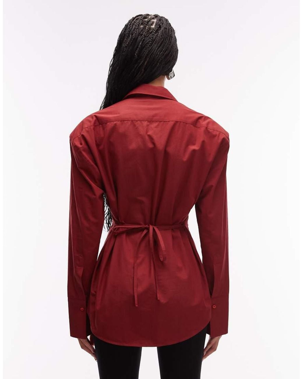 ASOS Red Cinched Shoulder Pad Tie Back Shirt