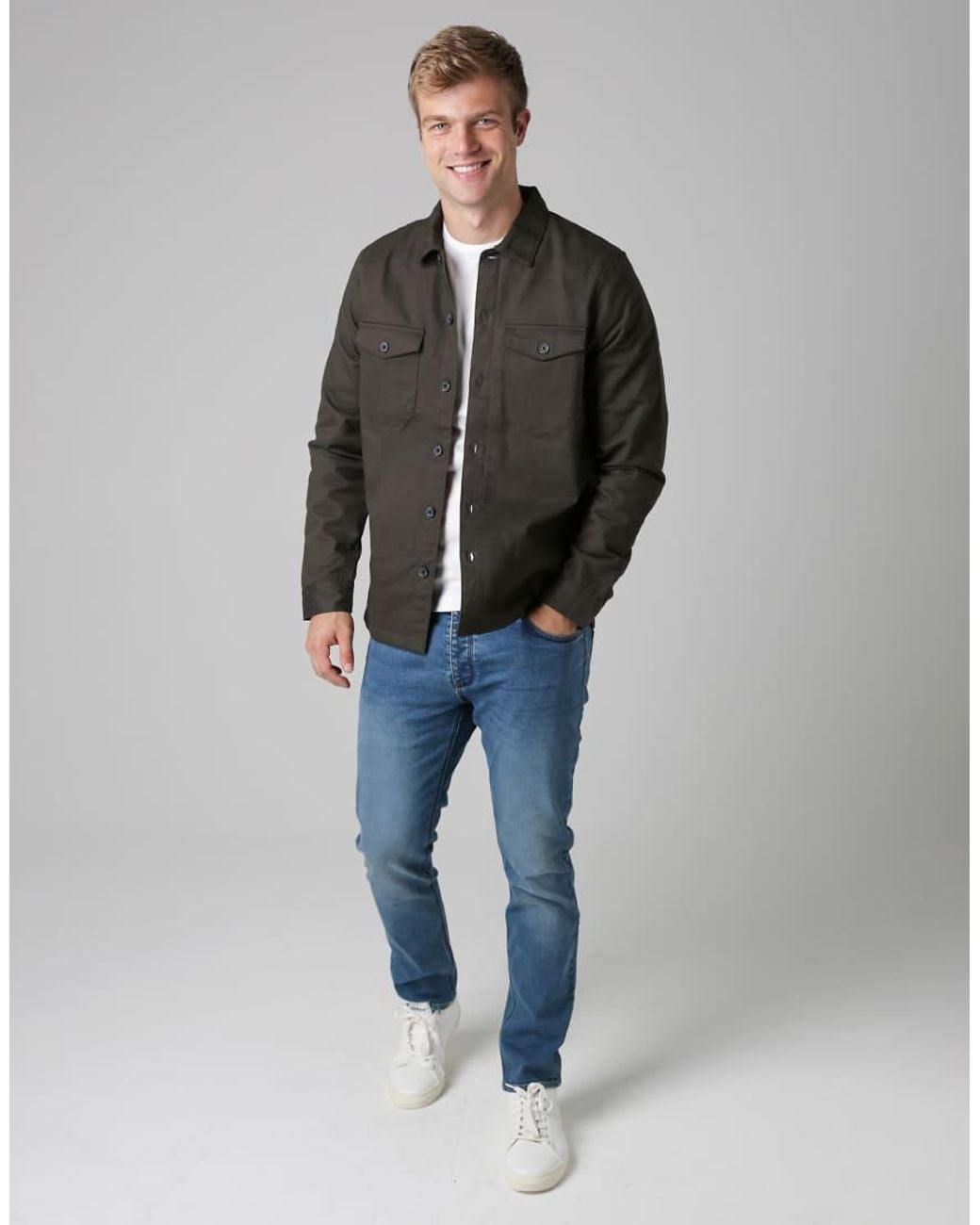 French Connection Brown Cotton Worker-Style Button Overshirt for men