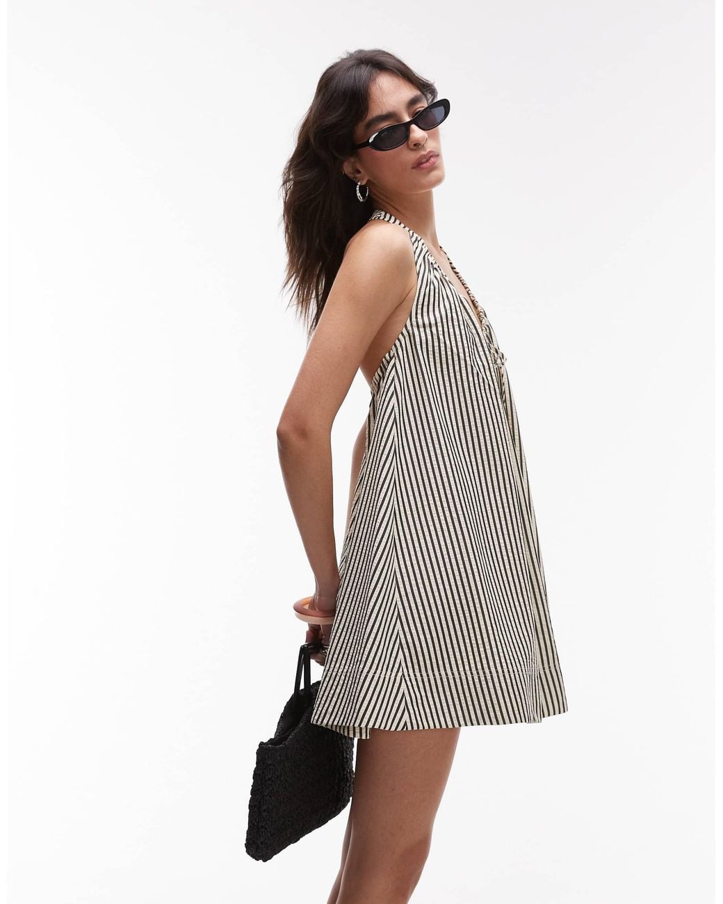 topshop tech mini trapeze dress in buttermilk Grown on shoulder chiffon mini dress with sash in textured buttermilk