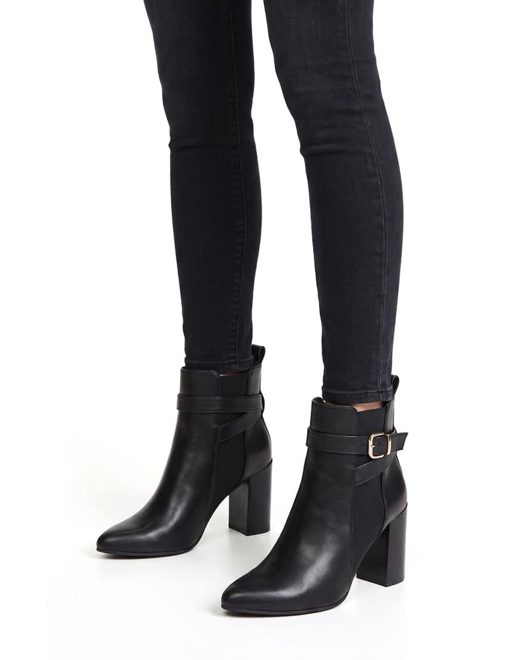 SEQWL Black Dress Chelsea Ankle Booties Pointed Toe With Buckle Strap