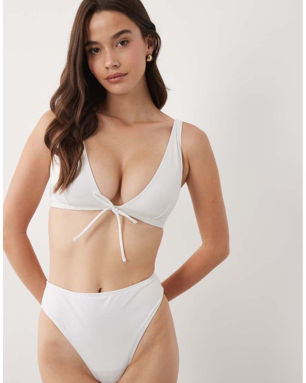 ASOS Natural Fuller Bust Maya Alice Tie Front Plunge Bikini Top