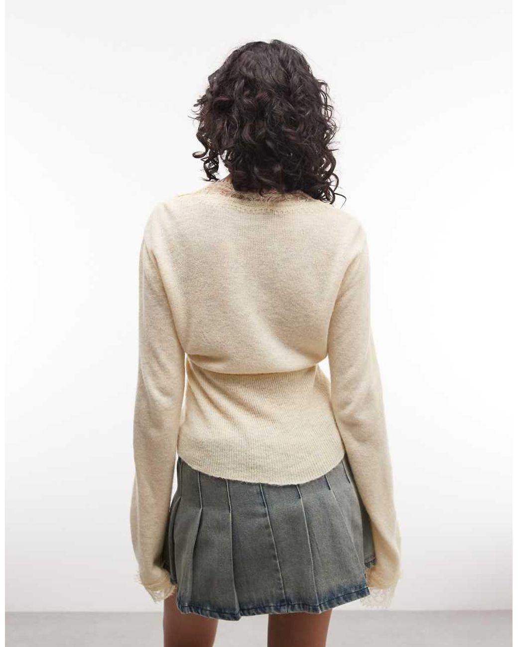 Reclaimed Vintage Natural Lace Trim Cardigan