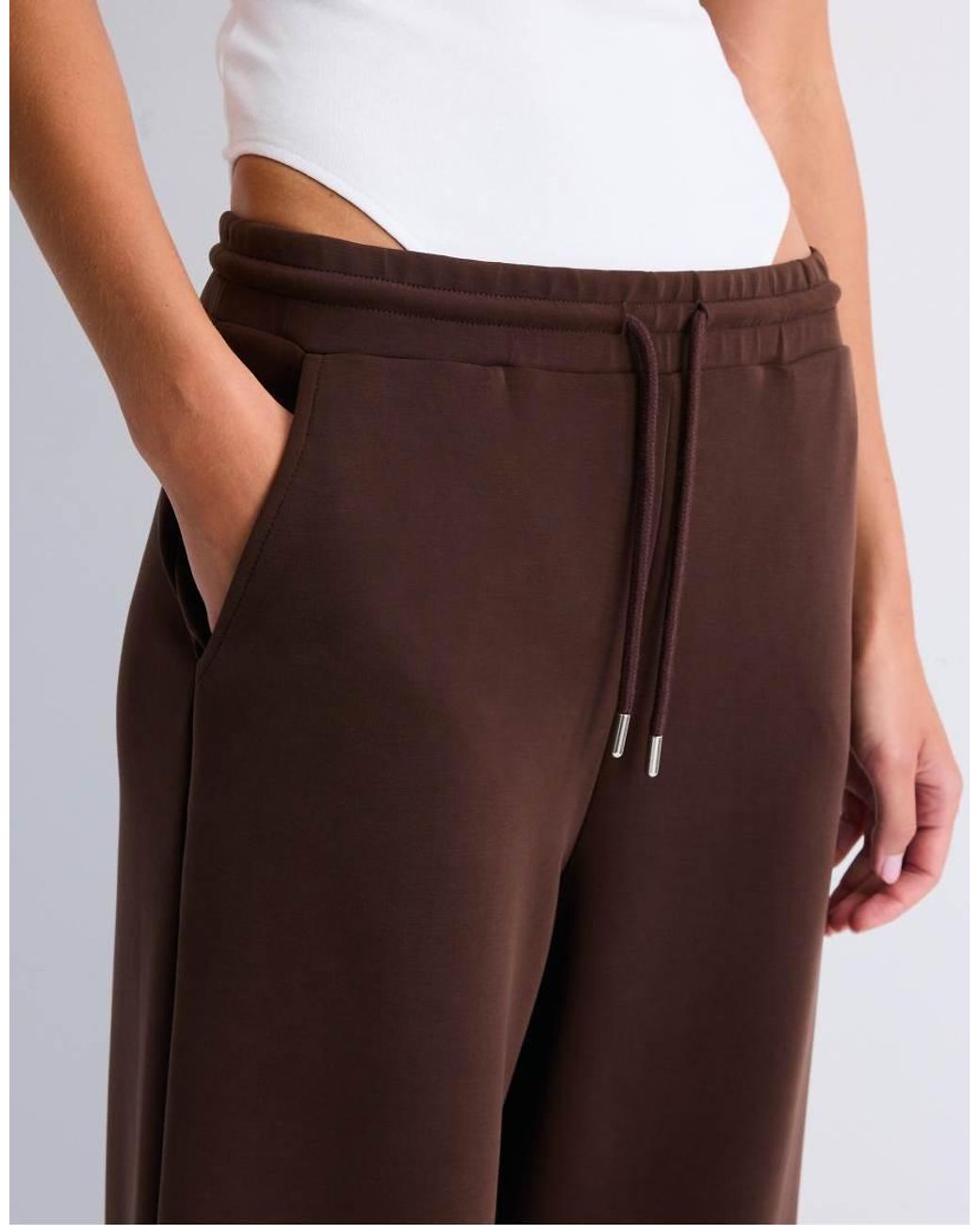 Stradivarius Brown Soft-Touch Palazzo Trousers