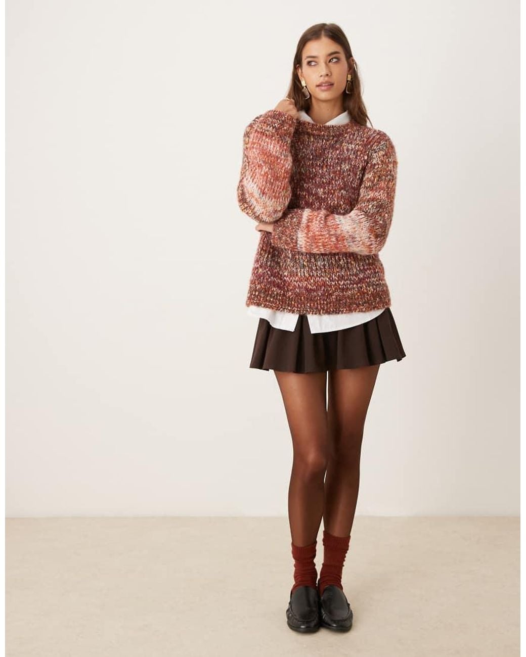 Vila Brown Multicolour Yarn Chunky Knit Jumper