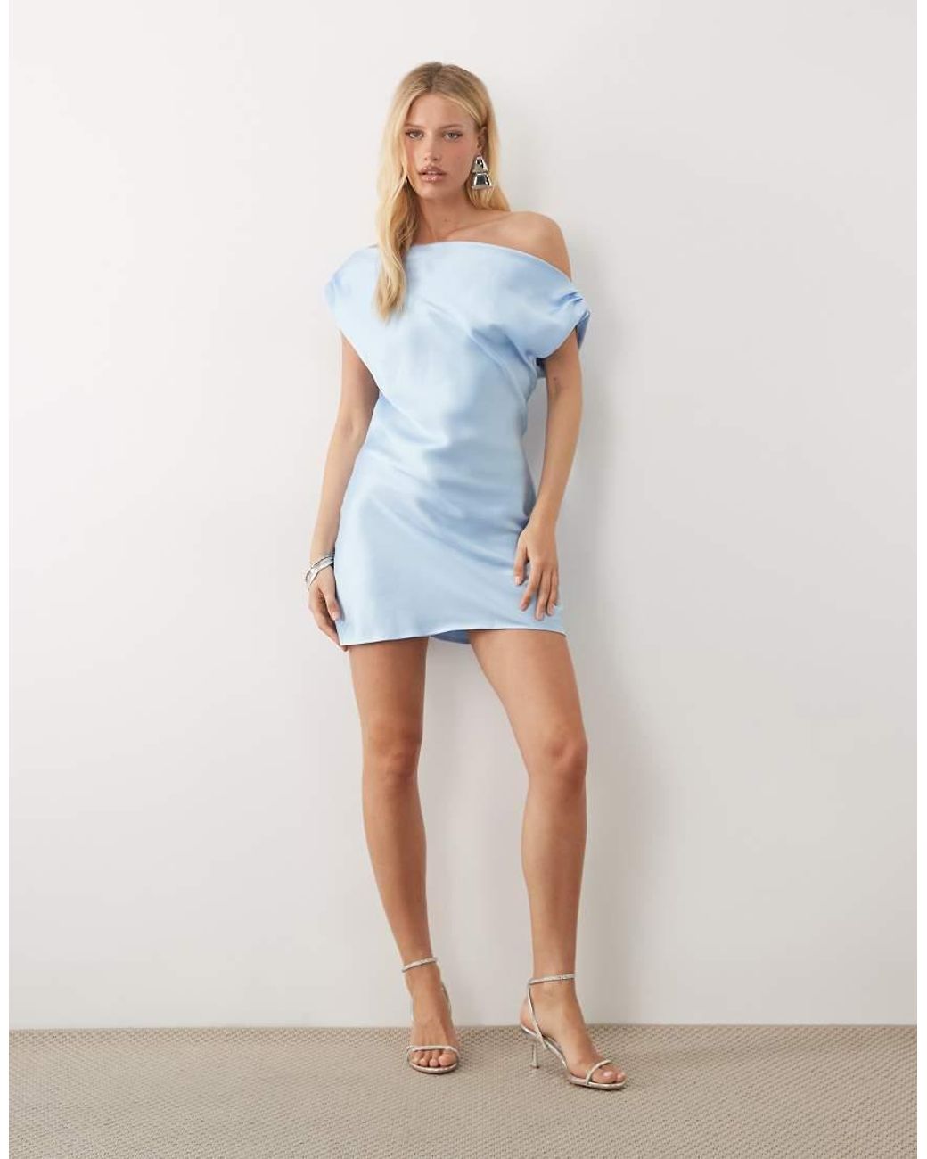 ASOS Blue Satin One Shoulder Drape Mini Dress