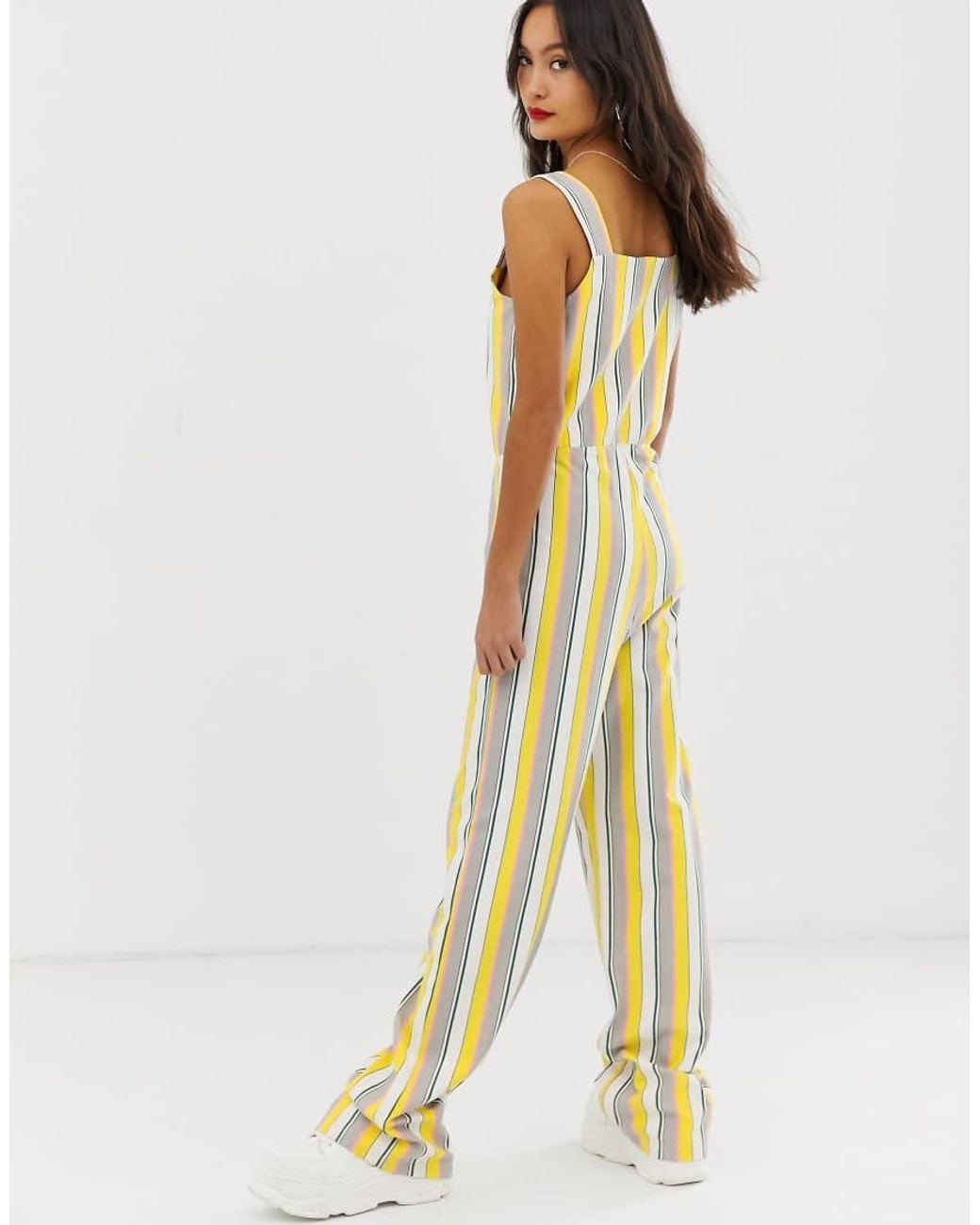 Noisy May Multicolor Bright Stripe Wide Leg Jumpsuit-white