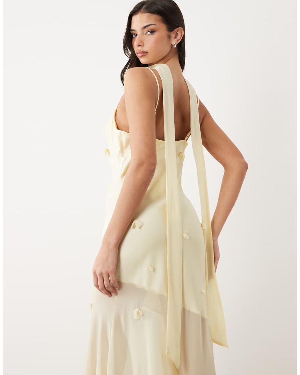 Gina Tricot Natural 3d Floral Cowl Neck Sheer Maxi Dress