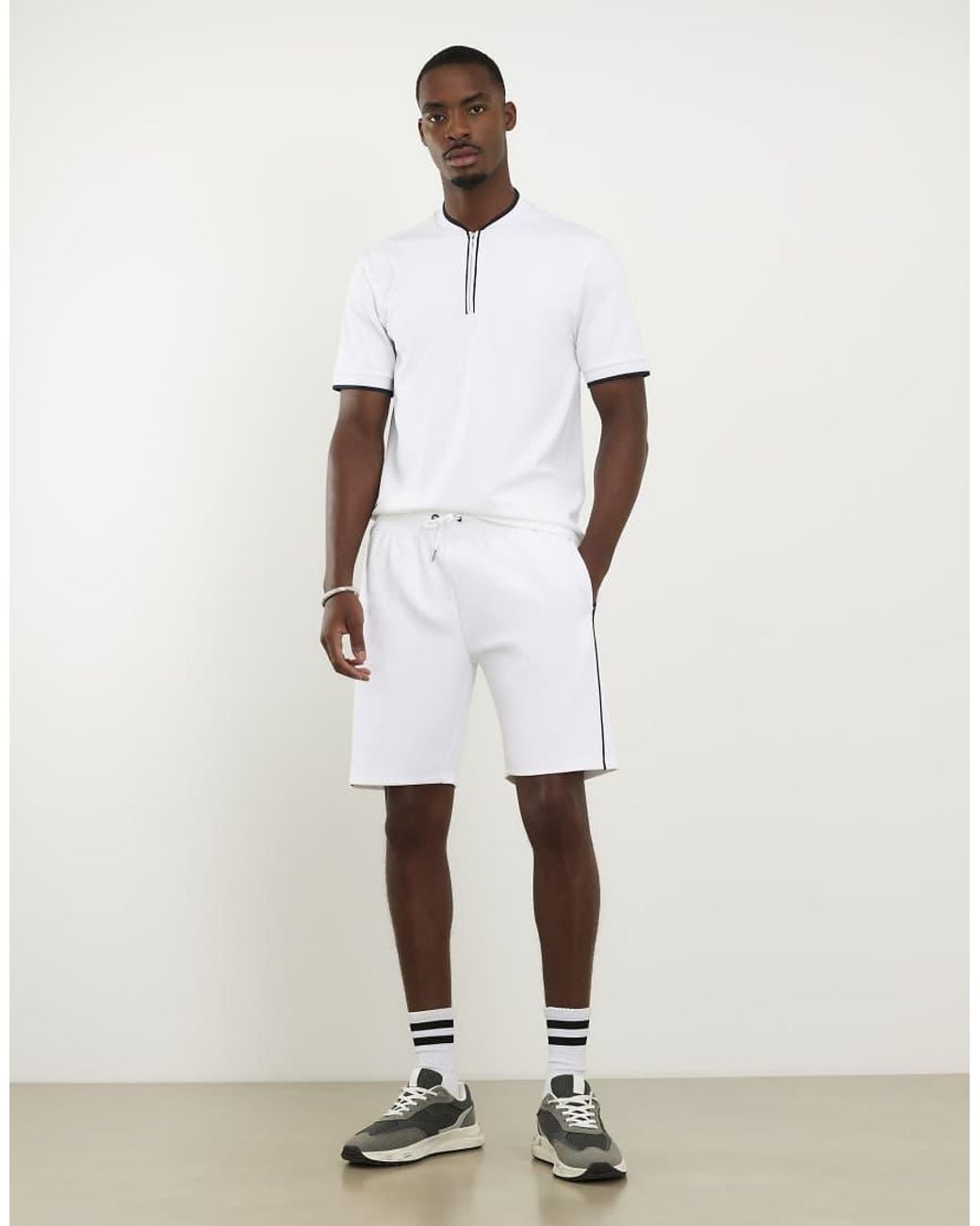 River Island White Slim Fit Tipped Baseball Polo Shirt for men