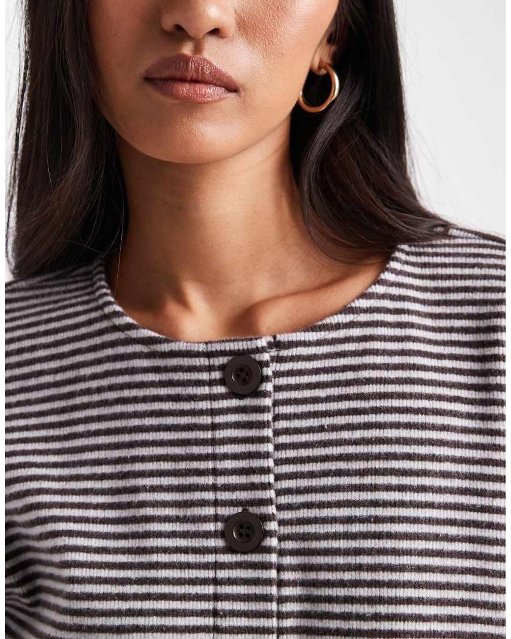 Miss Selfridge Gray Stripe Brushed Rib Cardigan Co-ord
