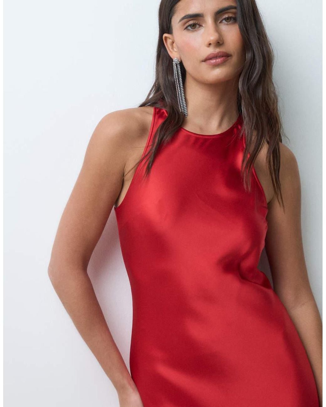 & Other Stories Red Satin Midi Dress With Bias Cut