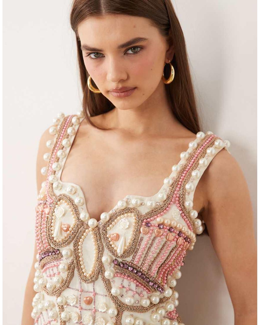 ASOS Natural Embellished Square Neck Mini Dress