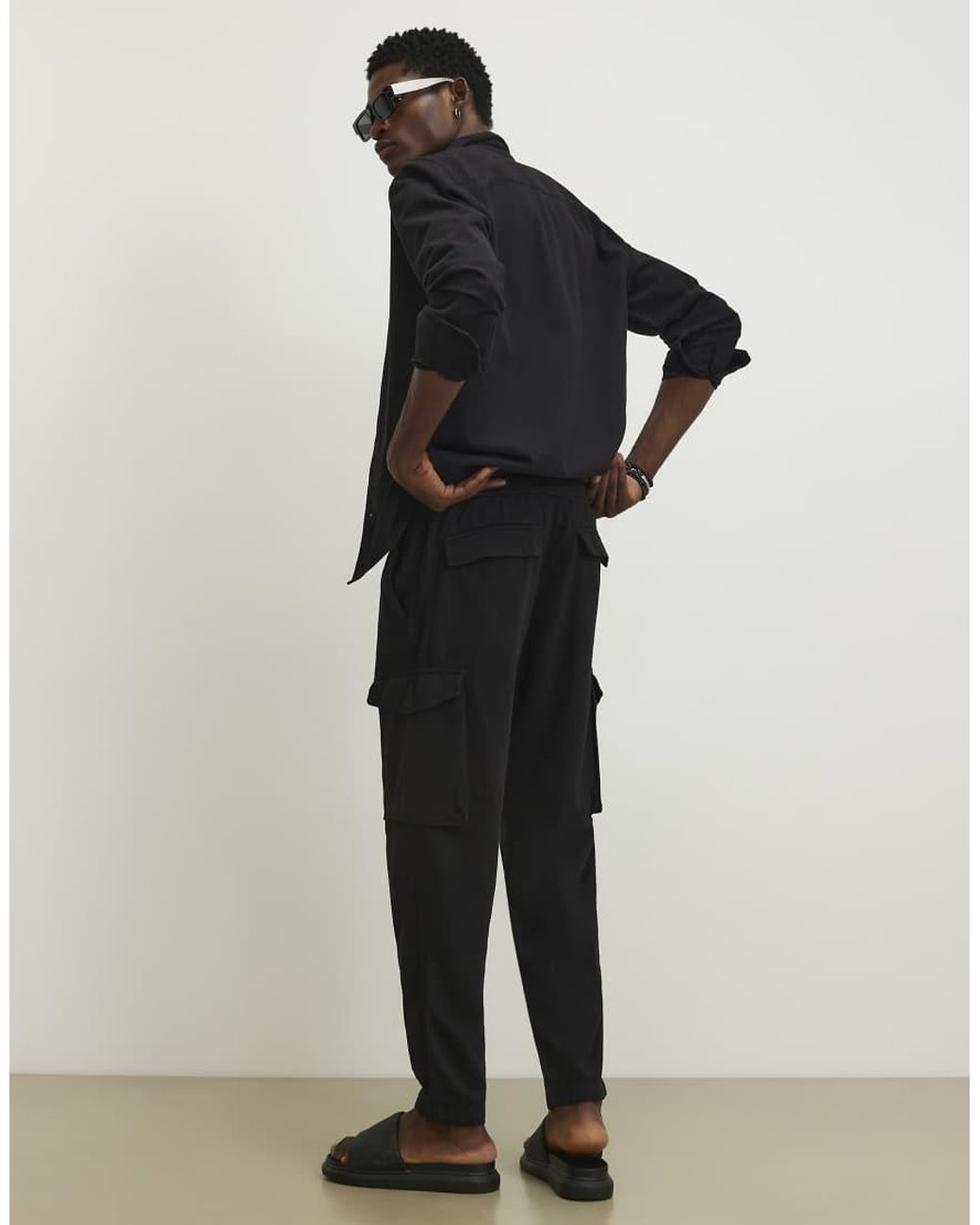 River Island Black Slim Fit Cargo Trousers for men