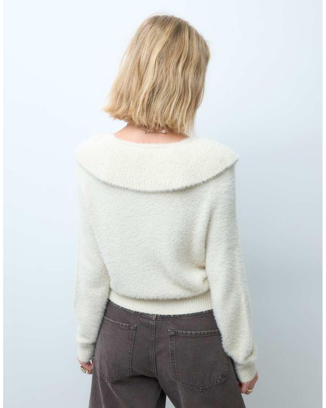 Vero Moda Gray Ruffle Trim Soft Fluffy Knitted Cardigan