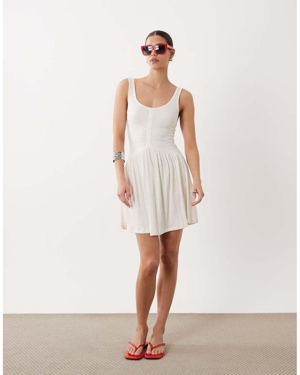 ASOS White Crinkle Button Through Mini Dress