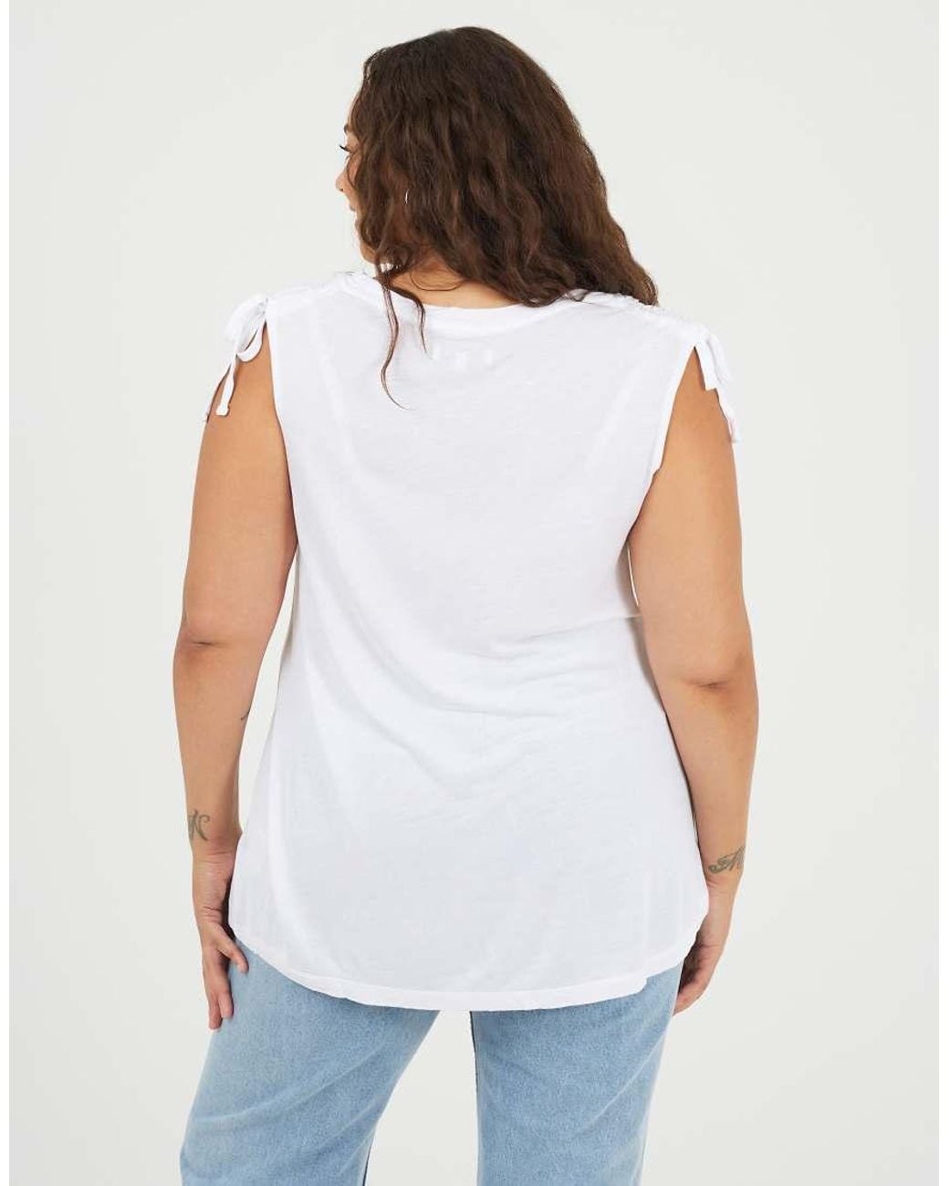 Brave Soul White Curve Drawstring Shoulder Longline Vest