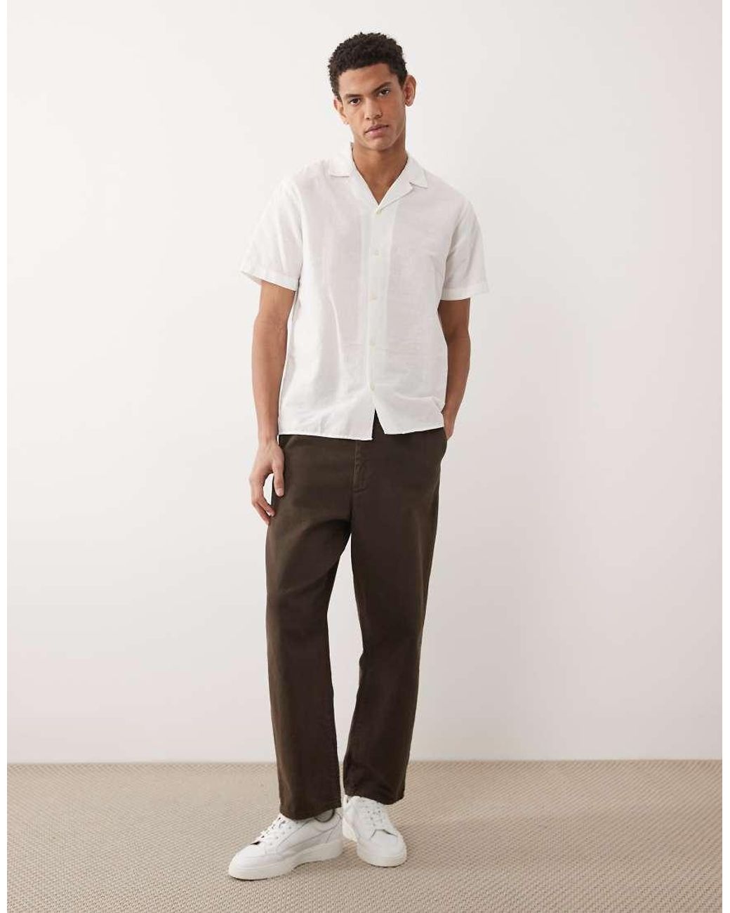 JJ Rebel White Linen-blend Short Sleeve Shirt for men