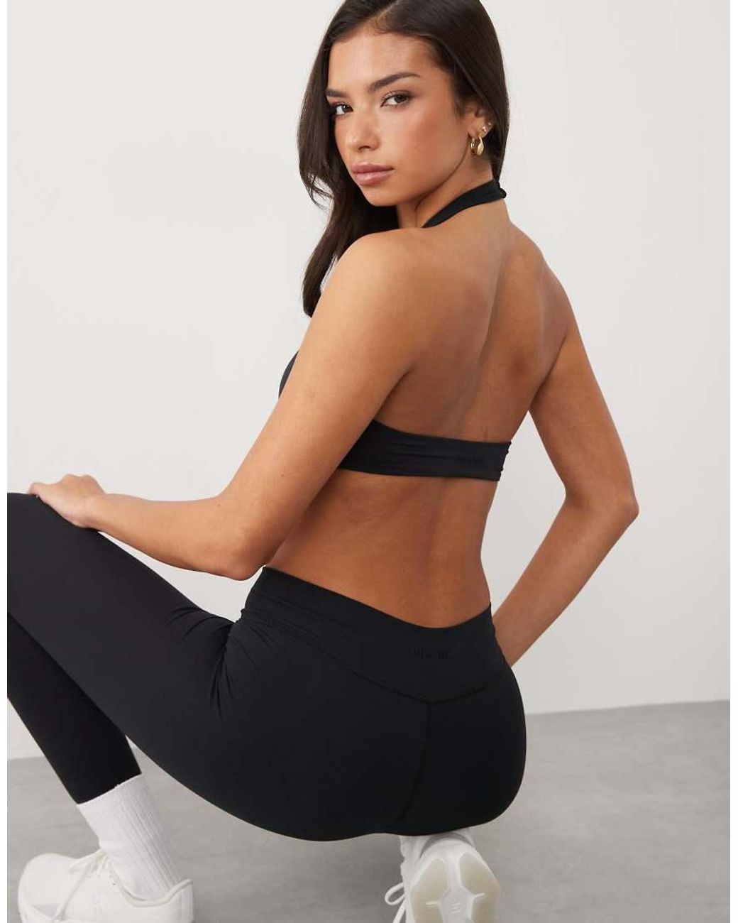 BO+TEE Black Soft Active Halter Neck Twist Detail Sports Bra Co-Ord