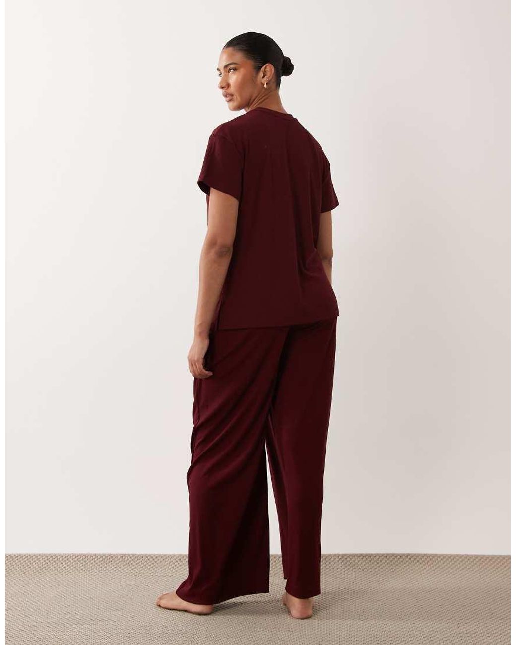 ASOS Red Asos Design Maternity Lounge Ribbed Mix And Match Wide Leg Pyjama Bottoms